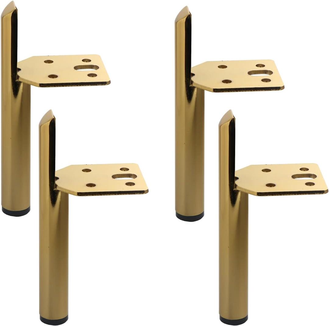 Osring Modern Furniture Legs 6 Inch Metal Furniture Table Leg Gold, Steel Side-Mounted Sofa Cabinet Feet Set of 4, Also for Home Coffee Table Feet DIY Replacement