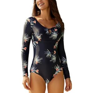 Women's One Piece Long Sleeve Rash Guard UV Protection Printed Surfing Swimsuit Swimwear Bathing Suit, Size: Small