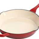 Crock-Pot 10 Inch Enameled Cast Iron Skillet with Handles - Ideal for Searing, Roasting, Frying - Even Heat Distribution, Pour Spouts - Oven-Safe & Stovetop Safe (Red)