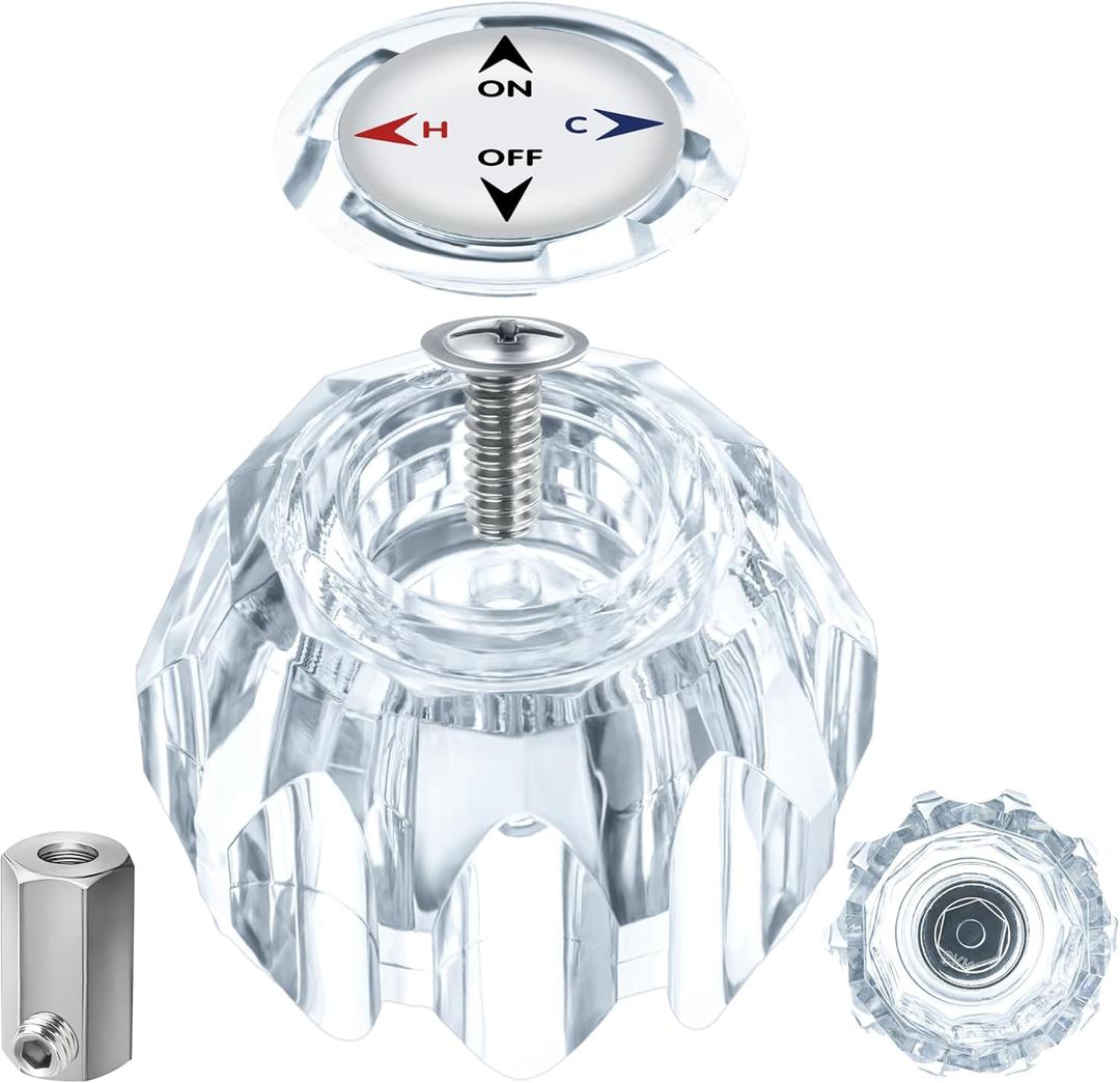 Dreyoo Shower Faucet Handle Replacement for RP41661, Compatible with Delta and Peerless Single Handle Tub Faucets, Knob with Button, Screw and Connector, Clear Acrylic
