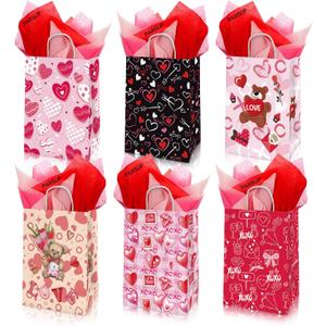 PARSUP 36pcs Valentines Day Gift Bags with 48 sheet Red Pink Tissue Paper, Goodie Bags, Valentine Candy Bags, Gift Bags for Lover, Treat Bags for Boyfriend, Girlfriend, Birthday Party Decor