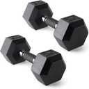 CAP Rubber Coated Dumbbell Weights, Free Weights for Home Gym Strength Training, Anti-Roll Hex Dumbbells with Black, Chrome & Comfort Grip Handles, Pairs & Sets