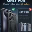 FNTCASE for iPhone 15-Pro-Max Case: Military Grade Drop Proof Rugged Protective Cell Phone Cover with Kickstand & Built-in Protector | Matte Textured Shockproof TPU Hybrid Bumper Cases (Black)