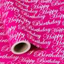 WRAPAHOLIC Reversible Wrapping Paper - Mini Roll - 17 Inch X 33 Feet - Hot Pink and Silver Foil Happy Birthday Lettering Design for Holiday, Party, Baby Shower