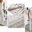 Women's 2 Piece Outfits Linen Vest Waistcoat Dressy Casual Sets Wide Leg Pants Suits, XS