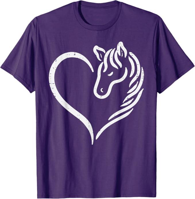 Heart Horse Cute Love Equestrian Women Girls Kids Teens T-Shirt, Size Sm Purple