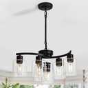 Black Chandelier, 6 Light Dining Room Light Fixture, Modern Farmhouse Chandeliers for Dining Room Adjustable Height, Hanging Light Fixtures Ceiling for Entryway Foyer Kitchen Island Bedroom