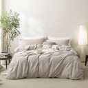 BDEAR 3 Pieces Cream Grey Duvet Cover Set Super King Plus Size 120'' L x 120'' W, 100% Washed Cotton Duver Cover with Zipper Closure Plus 2 Pillowcases, Linen Feel, Oeko TEX Standard Certificated