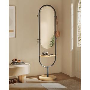 SONGMICS Full-Length Floor Mirror, 3-in-1, Modern Standing Full Body Mirror, Inspired by Original Award-Winning Design, 16.5 x 18.9 x 68.9 Inches, Living Room, Bedroom, Oak Beige and Ink Black