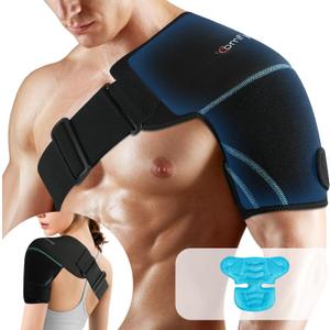 Comfytemp Shoulder Ice Pack Wrap, FSA HSA Eligible, Shoulder Brace with Gel Ice Pack for Injuries Reusable, Physical Therapy Cold Compression Sleeve for Arm Rotator Cuff Pain Relief, Surgery Recovery (Standard)