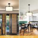 16.5" Black Drum Pendant Light Fixtures with White Linen Shade