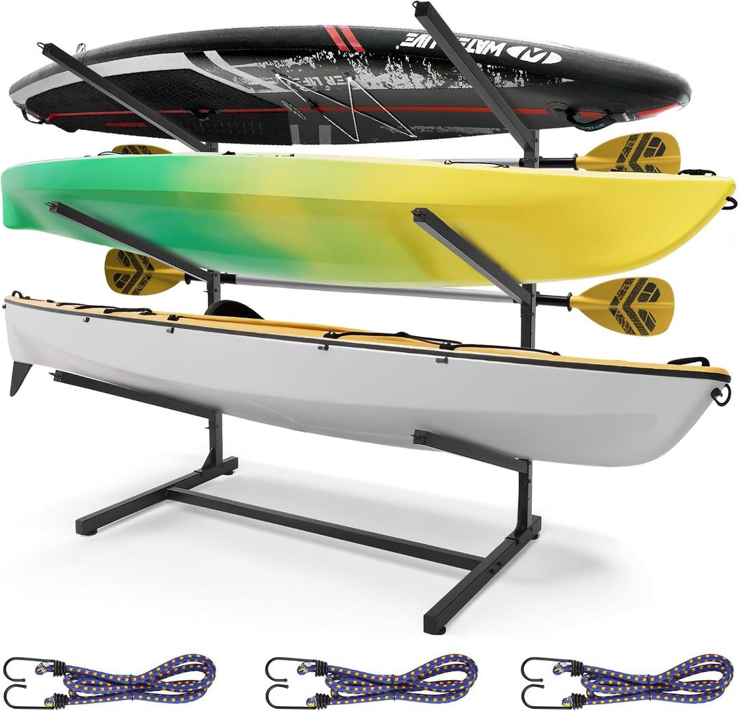 Kayak Storage Rack, Heavy Duty Freestanding Kayak Racks for Garage and Outdoor Storage, Storage Rack Adjustable for Kayak, Canoe, Surfboard & Paddle board
