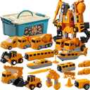 Magnetic Transform Engineering Car Assembled Toys,Toy Construction Vehicles with Storage Box,Magnetic Blocks for Kids Age 3-5 4-8 Outdoor Toddler Activities Toys(Engineering Series-35 Pcs)