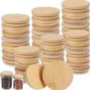 40 Pcs Bamboo Mason Jar Lids, Reusable Natura Wooden Storage Canning Lids with Silicone Ring, 20pcs Regular Mouth 20pcs Wide Mouth Home Kitchen Container Covers Food Grade Fit and Airtight