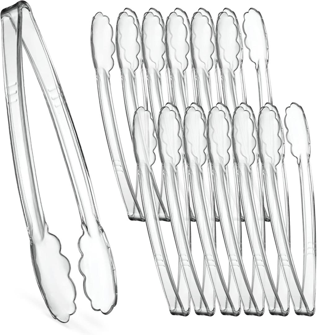 [Clear Tongs 12'' Inches] Plasticpro 12'' Serving Tongs Heavy Duty Reusable Kitchen and BBQ Clear Serving Tongs for party's, Caterings, Events, Buffet, Weddings, And every Day use Pack of 12