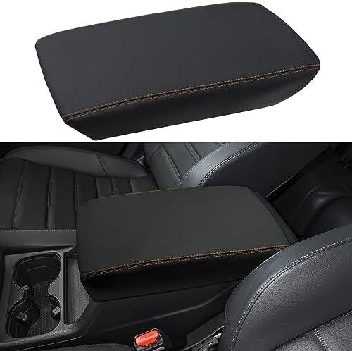 LOCOY Center Console Armrest Cover Fit for Honda CRV Accessories 2023 2024 2025 2026, for CR-V Arm Rest Box Protective Cover, Armrest Lid Leather Cover, Middle Console Pad (Orange Stitches)