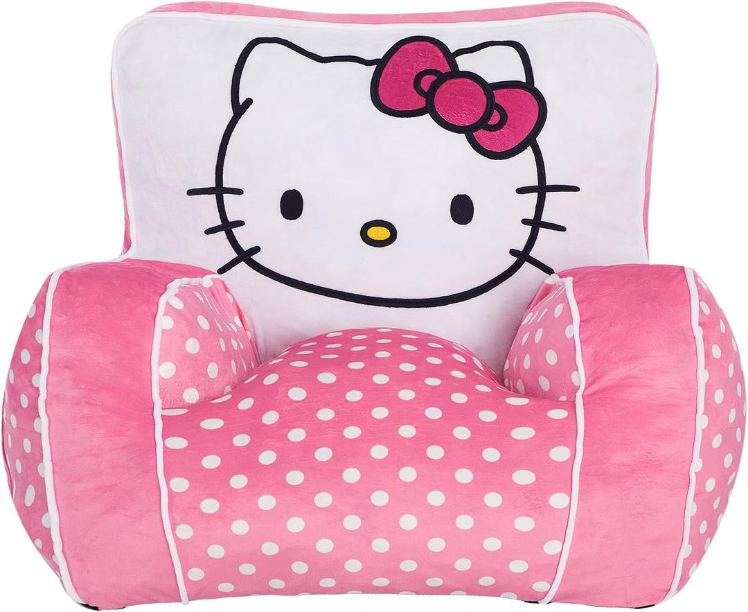 Idea Nuova Sanrio Hello Kitty Kids Foam Filled Bean Bag Chair, Soft Plush Character Lounge Seat for Bedroom or Playroom, 29" W x 28" D x 22" H
