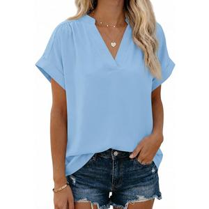 Cicy Bell Womens Short Sleeve V Neck Blouses Dressy Casual Summer Loose Shirts Trendy Business Pleated Tops, size S