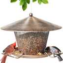 Bird Feeder for Outdoor, Rainproof Weatherproof Metal Hanging Wild Bird Feeder with 9.8" Roof 3 LBs Seeds Capacity, Easy to Clean & Refill (Bronze)
