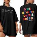 Ithalt Christian Tshirts Women Be The Light Shirts Religious Tees Casual Faith Short Sleeve Tops,L