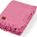 Ruffle Knit Blanket for Baby - 100% Luxury Soft Cotton Knit Warm Cozy Cuddle Stroller Crib Blanket for Newborns, Infants, & Toddlers (Rose Pink)