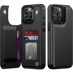 Goodon for iPhone 14 Pro Wallet Case with Card Holder,RFID-Blocking,Aesthetic Vintage Floral Girly Shell,Trendy Unique Cool Retro Protective Phone Cover for Women Girls - Black