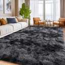 Shaggy Area Rugs, Fuzzy Rugs for Living Room, Soft Nursery Area Rug for Girls, Tie Dye Black Gray Plush Area Rugs Non Slip, Fluffy Rug Carpet 8x10ft