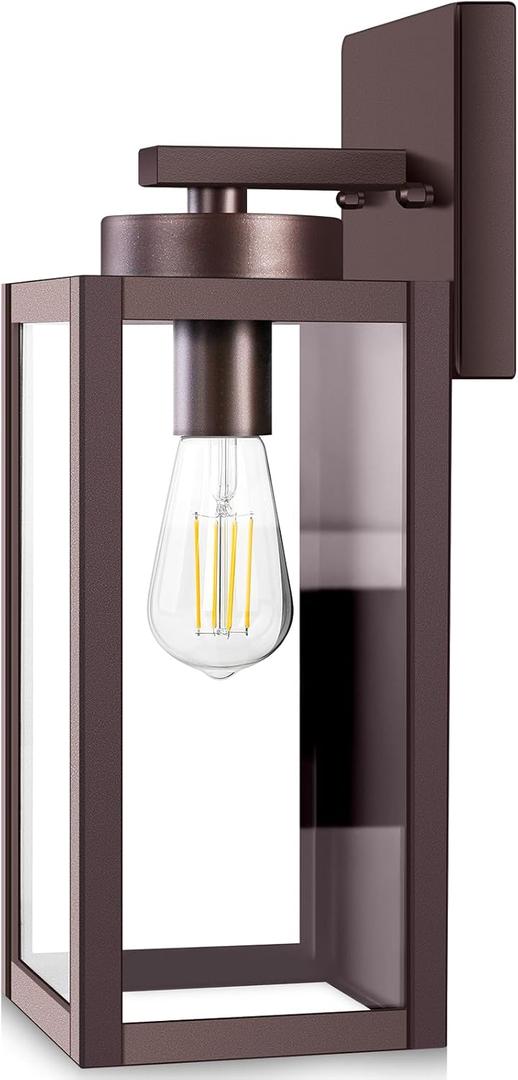BesLowe Outdoor Wall Light Fixtures, Exterior Waterproof Wall Lanterns, Brown Porch Sconces Wall Mounted Lighting with E26 Sockets & Glass Shades, Modern Wall Lamps for Patio Front Door Entryway (12.8" (1-Pack), Oil-Rubbed Bronze)