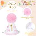 Babenest Felt Birthday Party Hat with Pompom Handcrafted Adjustable Cone Hat, First Birthday Crown for Half to 5th Celebration Party Decor Photo Props (Pink Bow)