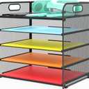 Letter Tray Paper Organizer 5-Tier Desk Organizer File Organizer Paper Holder with Handle, Metal Desktop Document Shelf Tray Office Classroom Organization - Black