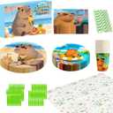 141Pcs Capybara Paper Plates Capy Party Supplies Summer Party Decorations Cute Animals Tableware Set