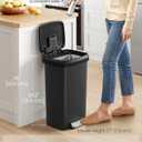 SONGMICS Plastic Kitchen Trash Can, 12-Gallon (45 L) Garbage Can with Stainless Steel Lid, Soft Close, Pedal Waste Bin with Wheels and Rear Handle, Ink Black ULTB533B01