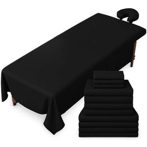 Massage Table Sheets  Piece 4 Set, Microfiber Spa Bed Sheets, Cotton-Feel Massage Bed Cover, Wrinkle & Oil Resistant, Soft Accessories for Estheticians – Black