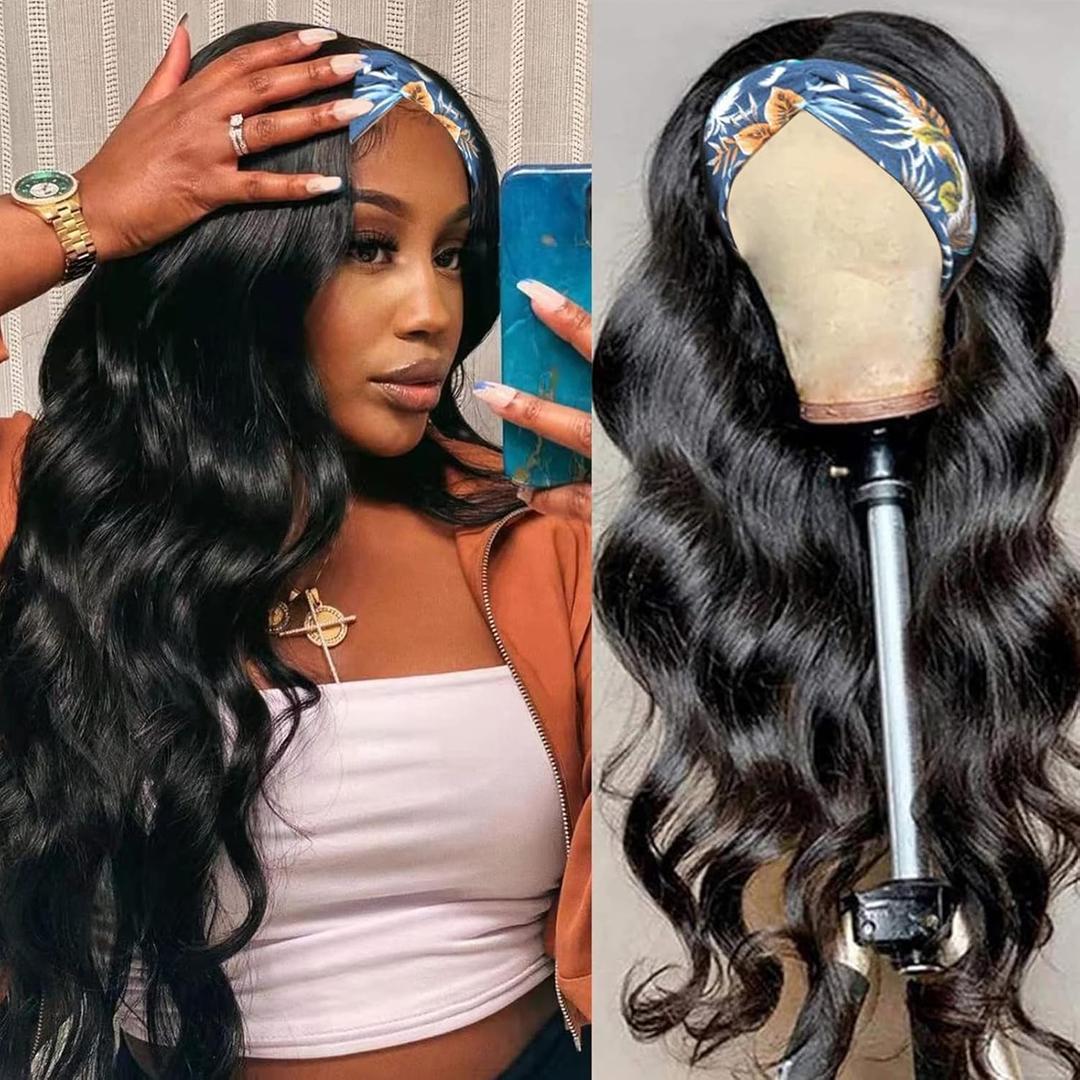 Headband Wig Human Hair Wigs Body Wave Headband Wig Glueless Human Hair Wig for black women human hair glueless, None Lace Front Wigs 180% Density Wear and Go Wig Machine Made Headband Wigs(26in) (HB-Body Wave)