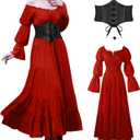 BITSEACOCO Halloween Renaissance Dress for Women, Medieval Victorian Gothic Pirate Peasant Witch Costume Irish Fairy Dresses (Medium, Wine Red)