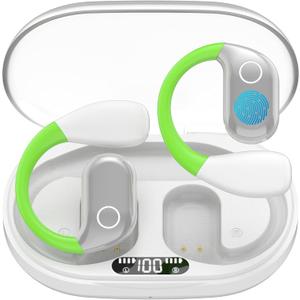 Open Ear Bluetooth 5.4 Wireless Earbuds, 55H Playtime LED Digital Display, Secure Fit with Ear Hooks, Stereo Sound, ENC Mic, IPX7 Waterproof Sports Earphones for Running, Workout & Office