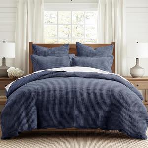 Levtex Home - Mills Waffle Navy Duvet Cover Set - King Duvet Cover + Two King Pillow Cases - Navy Waffle Weave - Duvet Cover (106 x 94in.) and Pillow Case (36 x 20in.) - Cotton