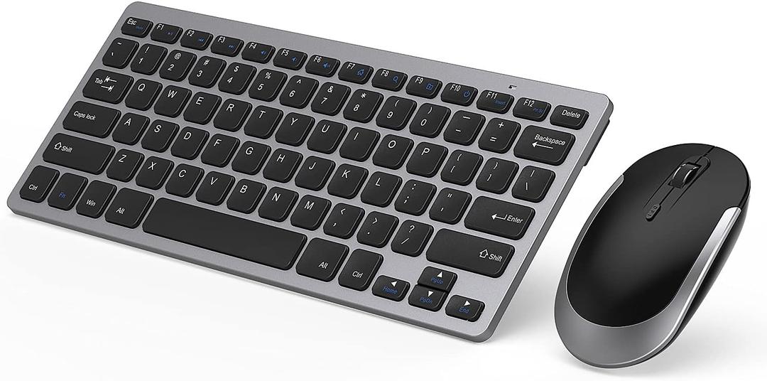 Compact Wireless Keyboard Mouse, 2.4GHz Ultra Thin Small Wireless Keyboard Mouse Combo for Desktop, Laptop (Black and Gray)