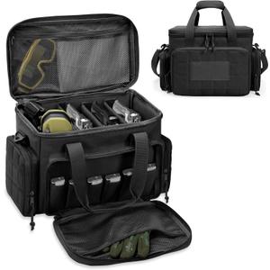 Gun Range Bags for 4 Handguns and Ammo, Tactical Pistol Case with 6X Magazine Slots, Soft Gun Carrying Bag for Men Shooting Gear Accessories with Padded Shoulder Strap Range Duffle Bags (Black)