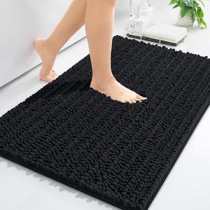 Arotive Luxury Chenille Bathroom Rug Mat, Extra Soft Thick Absorbent Shaggy Bath Rugs, Non-Slip Machine Wash Dry, Plush Bath Mats for Bathroom, Shower and Tub, 30x20, Black