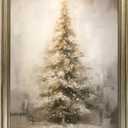 Vintage Christmas Wall Art Framed Christmas Decor Winter Canvas Print Pine Tree Painting Rustic Artwork Home Decor (20"L x 16"W)