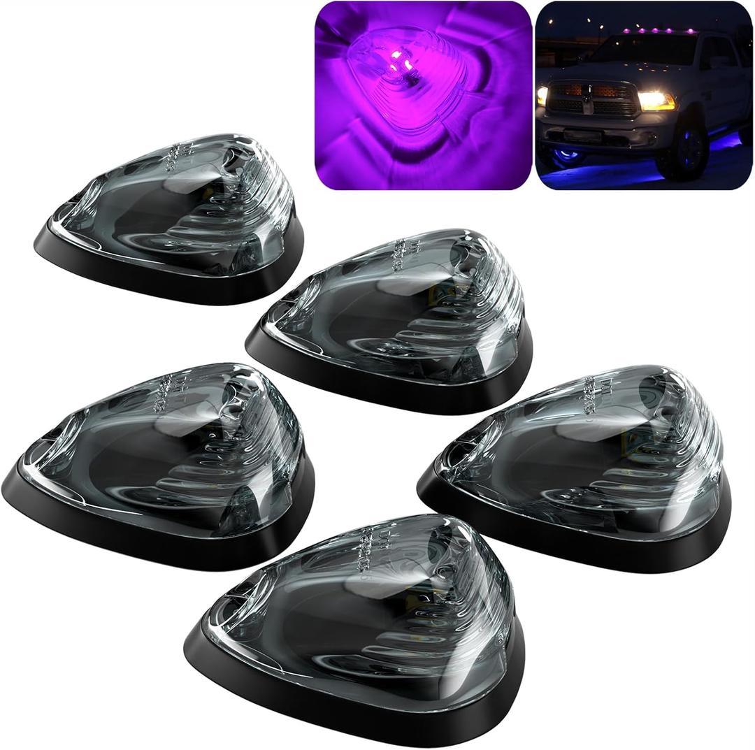 PSEQT Car Roof Marker Lights 10 LED Smoked Purple-color Top Clearance Running Lights for F250 F350 F450 F550 Super Duty Pickup Trucks SUV (5PCS, Smoked Lens)