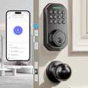 Ulecoce Keyless Entry Door Lock Set WiFi Smart App Control Door Lock for Front Door Keypad Deadbolt with 2 Knobs Auto Lock One Time Codes Easy Install, Black
