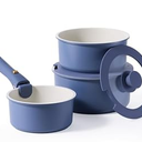 CAROTE 6pcs Nonstick Sauce Pan Sets with Lid 3 Sizes1.5QT, 2QT & 3QT, Non Stick Cooking Pot with Detachable Handle, Kitchen Sauce Pots Induction Pot, PFOA FREE, Dishwasher Safe, Cream White