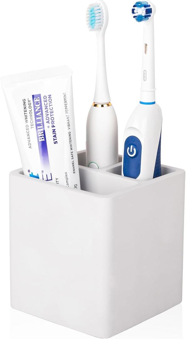 Diatomite Toothbrush Holders for Bathrooms, Electric Toothbrush and Toothpaste Holder 3 Slots Tooth Brush Organizer for Bathroom Countertop, Shower, Vanity - Greyish White