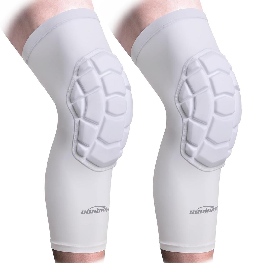 COOLOMG Knee Pads Wrestling Basketball Football Volleyball Youth Kids Adult Protective Knee Compression Sleeves White M