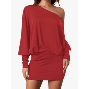 SOLY HUX Women's Long Sleeve Off The Shoulder Dress Y2k Mini Dress Streetwear Music Festival Outfits, M