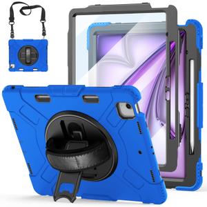Case for iPad Air 13 Inch M4/M3/M2 (2026/2025/2024): Silicone Shockproof Case with Screen Protector - Stand - Handle - Shoulder Strap - Pen Holder- Blue
