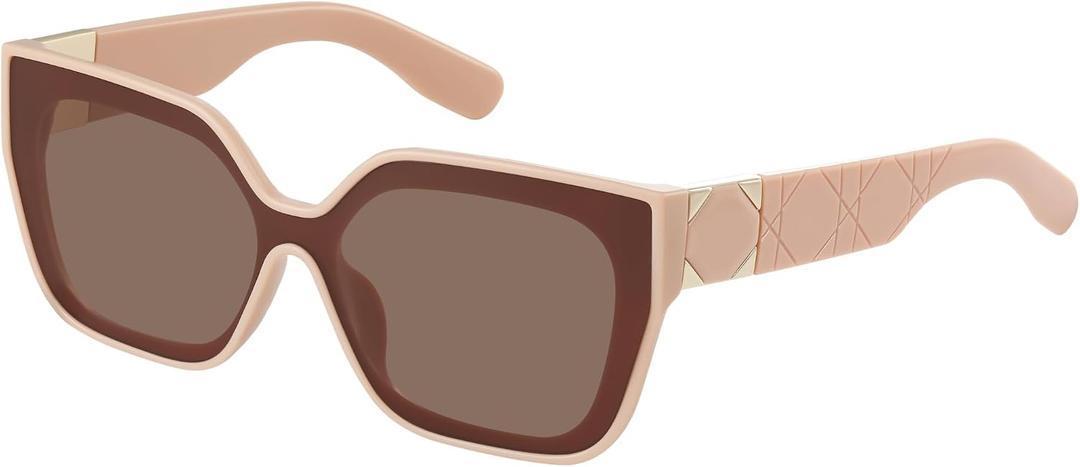 Oversized Sunglasses for Women Retro Square Designer Sunglasses Womens Trendy Large Frame Sun Glasses Stylish Shades Fashion Style, Pink/Brown Lens