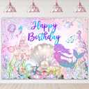 Avezano Mermaid Happy Birthday Backdrop Under The Sea Birthday Party Decorations Little Mermaid Backdrop for Girls Ocean Theme Bday Party Decor (7x5ft)
